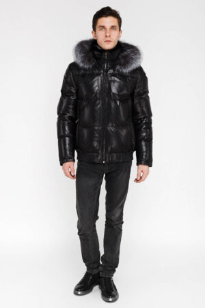 Куртка мужская из натуральной кожи черная, модель Sf 8204