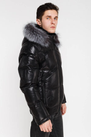 Куртка мужская из натуральной кожи черная, модель Sf 8204
