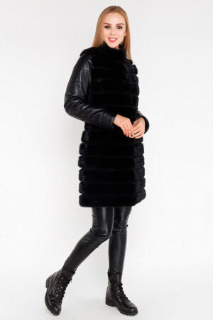 Куртка женская из натуральной кожи черная, модель 6010