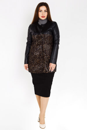 Куртка женская из натуральной кожи черная леопард, модель B-1494