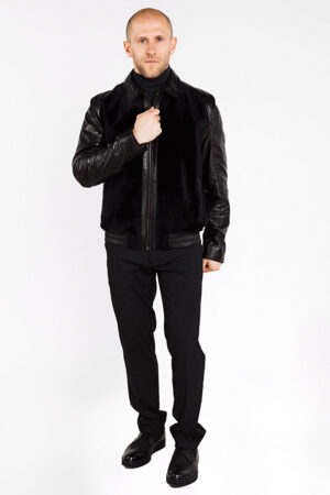 Куртка чоловіча з натуральної шкіри чорна, модель Ysl-02