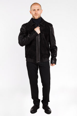 Куртка мужская из натуральной кожи черная, модель Ysl-02
