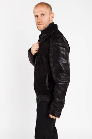 Куртка мужская из натуральной кожи черная, модель Ysl-02