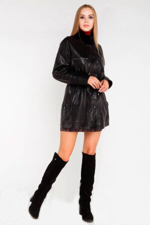 Куртка женская из натуральной кожи черная леопард, модель B-1494