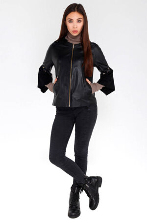 Куртка женская из натуральной кожи черная, модель 1606