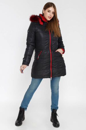 Куртка жіноча з трикотаж чорний/червона, модель 0033/kps