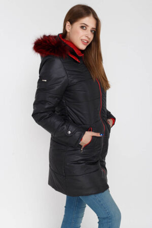 Куртка жіноча з тканини чорний/червона, модель X-012