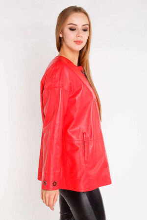 Куртка женская из натуральной кожи коралловая, модель 381-70