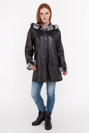 Куртка женская из натуральной кожи черная, модель 1440/kps/двухстор