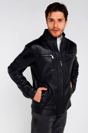 Куртка мужская из натуральной кожи черная, модель 1707