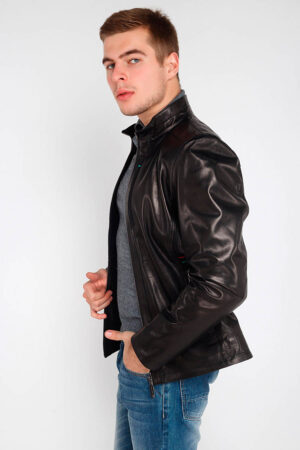 Куртка мужская из натуральной кожи черная, модель Ez-3031