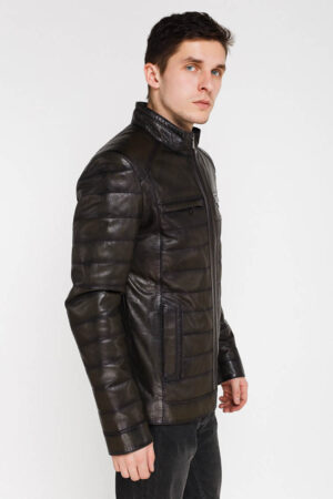 Куртка мужская из натуральной кожи оливковая, модель E-15