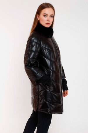 Куртка женская из натуральной кожи черная, модель 15622
