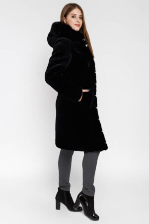 Шуба женская из мутон черная, модель 18086/kps