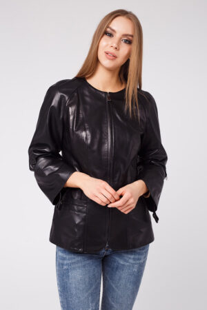 Куртка женская из натуральной кожи черная, модель Dc-1758