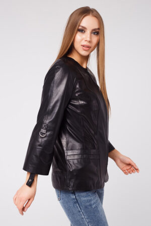 Куртка женская из натуральной кожи черная, модель Dc-1758