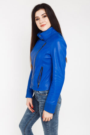 Куртка женская из натуральной кожи синяя, модель 2839