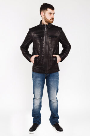 Куртка мужская из натуральной кожи черная, модель E-469