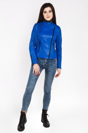 Куртка женская из натуральной кожи синяя, модель 2884