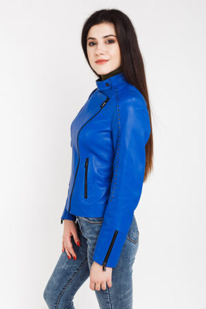Куртка жіноча з натуральної шкіри синя, модель 2884
