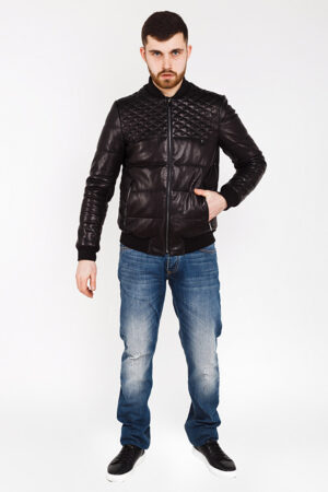 Куртка мужская из натуральной кожи черная, модель Pp-01