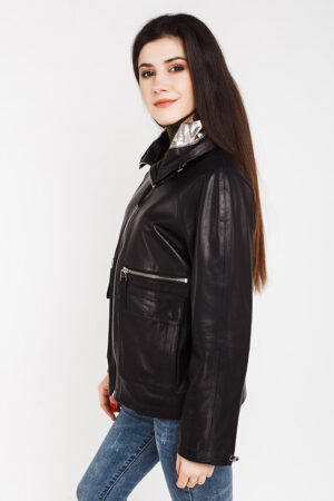 Куртка женская из натуральной кожи черная, модель B-2160/kps