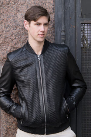 Куртка мужская из натуральной кожи черная, модель E-07