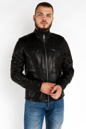 Куртка чоловіча з натуральної шкіри чорна, модель E-07
