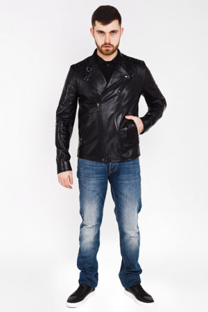 Куртка мужская из натуральной кожи черная, модель 4287