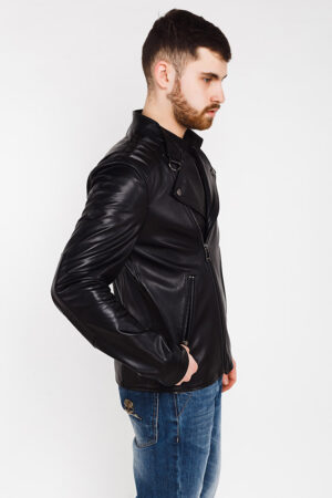 Куртка мужская из натуральной кожи черная, модель 4287