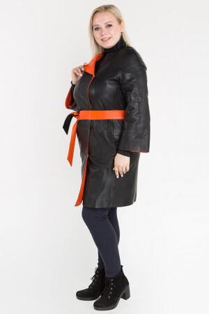 Куртка женская из натуральной кожи черная оранжевая, модель 198