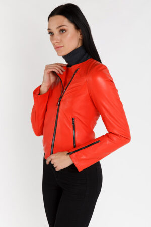 Куртка женская из натуральной кожи красная, модель Rc-32200