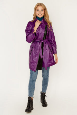 Куртка женская из натуральной кожи фиолетовая, модель Dc-1651