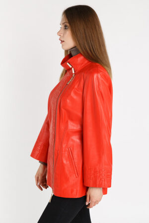 Куртка женская из натуральной кожи красная, модель 7070