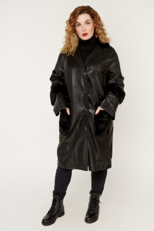 Куртка женская из натуральной кожи черная, модель 9075
