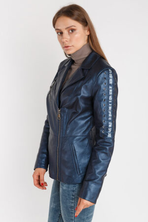 Куртка жіноча з натуральної шкіри темно-синя, модель 9032