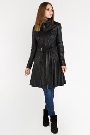 Куртка женская из натуральной кожи черная, модель 1440