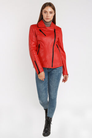 Куртка женская из натуральной кожи красная, модель 9086