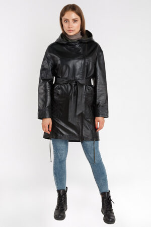 Куртка женская из натуральной кожи черная, модель 9040/kps