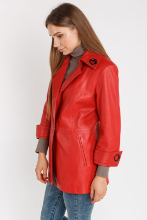 Куртка женская из натуральной кожи красная, модель 9086
