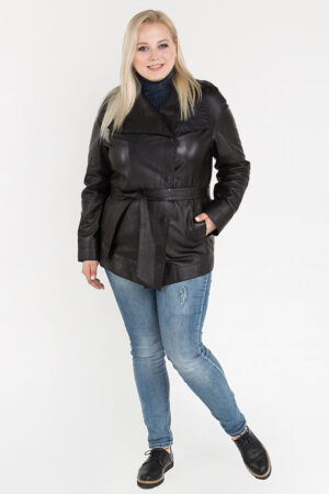 Куртка женская из натуральной кожи черная, модель 9056