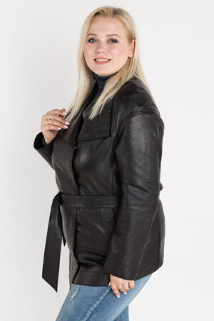 Куртка женская из натуральной кожи черная, модель 9056