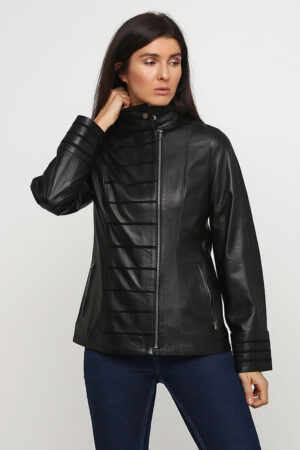 Куртка женская из замш черная серебро, модель 9026