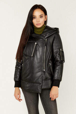 Куртка женская из натуральной кожи черная, модель B-1970/kps