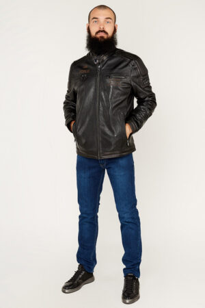 Куртка мужская из натуральной кожи черная, модель F-581