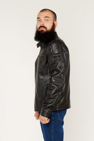 Куртка мужская из натуральной кожи черная, модель F-584