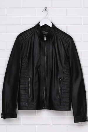 Куртка мужская из натуральной кожи черная, модель 104