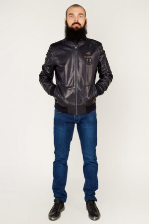 Куртка мужская из натуральной кожи черная, модель F-596/kps