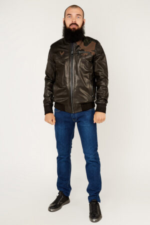 Куртка мужская из натуральной кожи черная, модель F-596/kps