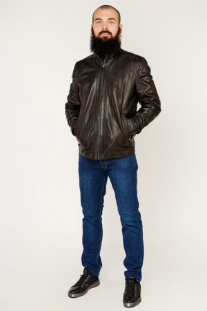 Куртка мужская из натуральной кожи черная, модель F-570